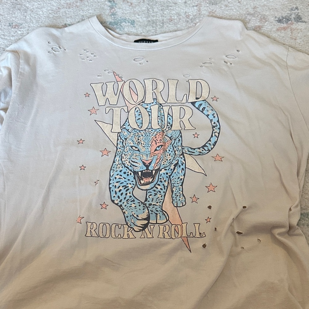 World Tour Graphic Tee with Leopard Design